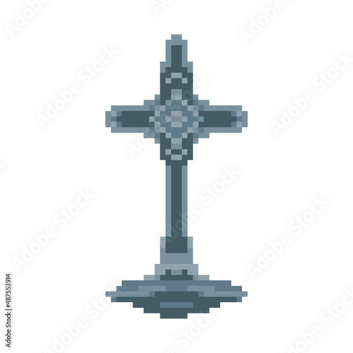 Cemetery cross in pixel art style design