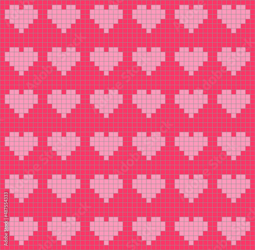 Pink hearts knitting seamless pattern, simple minimalist geometric vector background