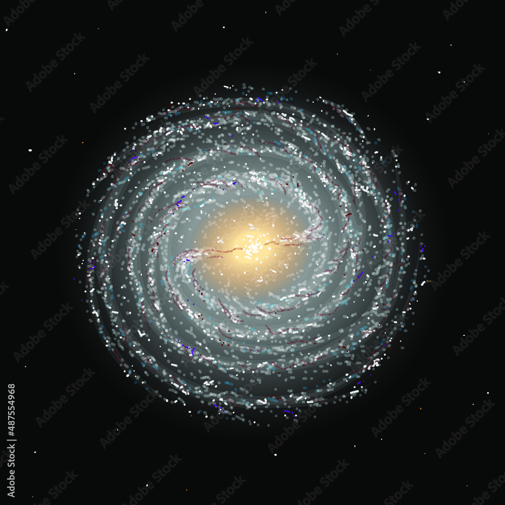 Spiral galaxy with stars, vector illustration of space
