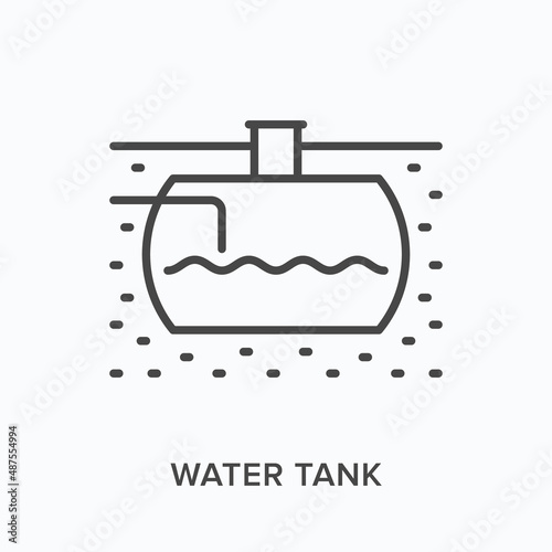 Water tank flat line icon. Vector outline illustration of underground reservoir. Black thin linear pictogram for liquid storage