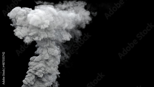 grey pollution smoke emission from urban fire on black, isolated - industrial 3D illustration