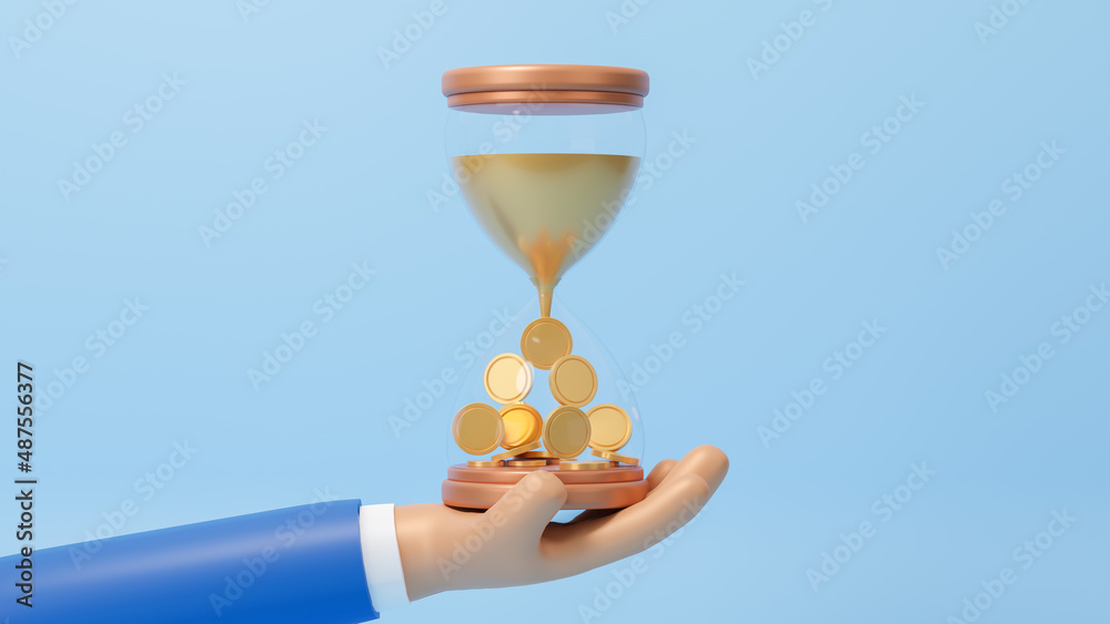 Time is money concept, time investment and retirement saving, return on investment, gold coin increasing chart, growth, income, savings, investment, business financial and strategy, 3D Rendering - obrazy, fototapety, plakaty 