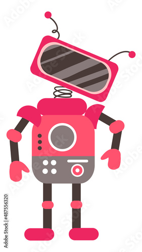 Red robot in retro style. Kid mechanic toy