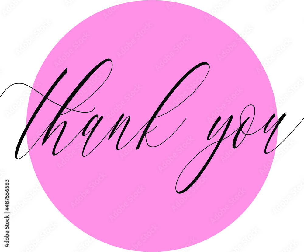 Thank you ink brush vector lettering. Thank you modern phrase handwritten vector calligraphy with swooshes. Black paint lettering isolated on Pink background. Postcard, greeting card, t shirt print.