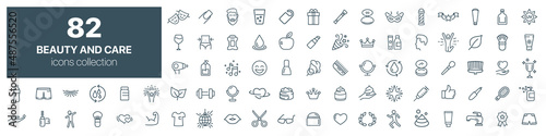 Beauty and care line icons collection. Big UI icon set. Thin outline icons pack. Vector illustration eps10