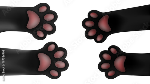 Cat paws reach out to meet each other. Domestic cats. Vector illustration isolated on white background
