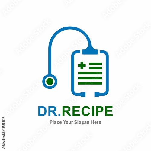 Medical recipe or document doctor vector logo template. Suitable for health symbol, business, web, and stethoscope doctor symbol