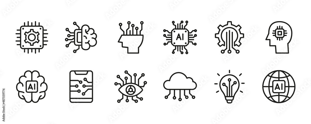 Artificial intelligence icon set. Vector graphic illustration.