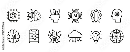 Artificial intelligence icon set. Vector graphic illustration.