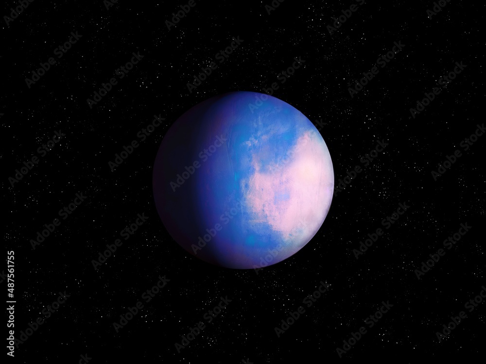 Far exoplanet in blue tones. Realistic alien planet in deep space. Far exoplanet in blue tones. Realistic alien planet in deep space.