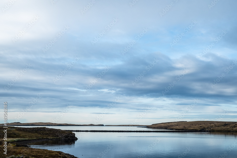 Blick auf die Halbinsel Geldinganes bei Grafavogur, einem Vorort von Reykjavik Blick auf die Halbinsel Geldinganes bei Grafavogur, einem Vorort von Reykjavik