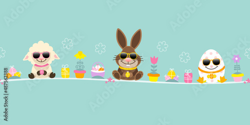 Schaf, Osterhase & Osterei Sonnenbrille Icons Banner Türkis