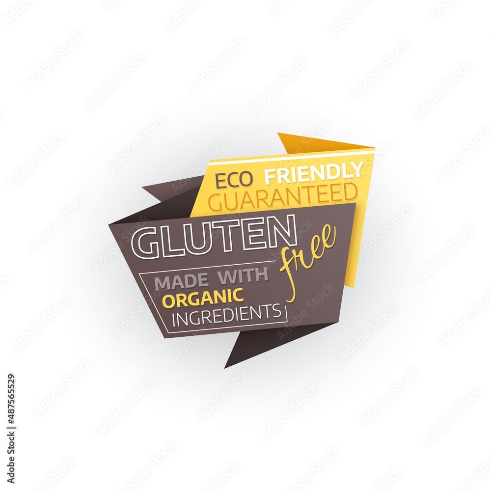 Gluten free food shop banner. Organic nutrition ingredients, eco friendly production products and healthy food store vector promo sing, discounts offer badge or special offer advertising bubble