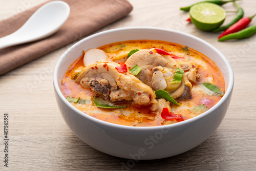 Tom yum Gai,Creamy spicy soup with Chicken,hot and sour taste,asian food