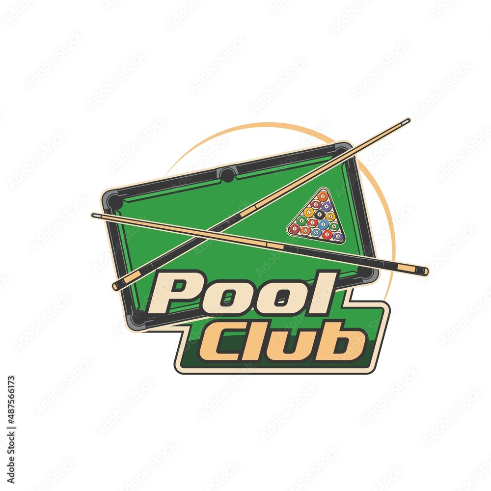 Pool club icon of billiards, snooker or pool sport game vector design ...