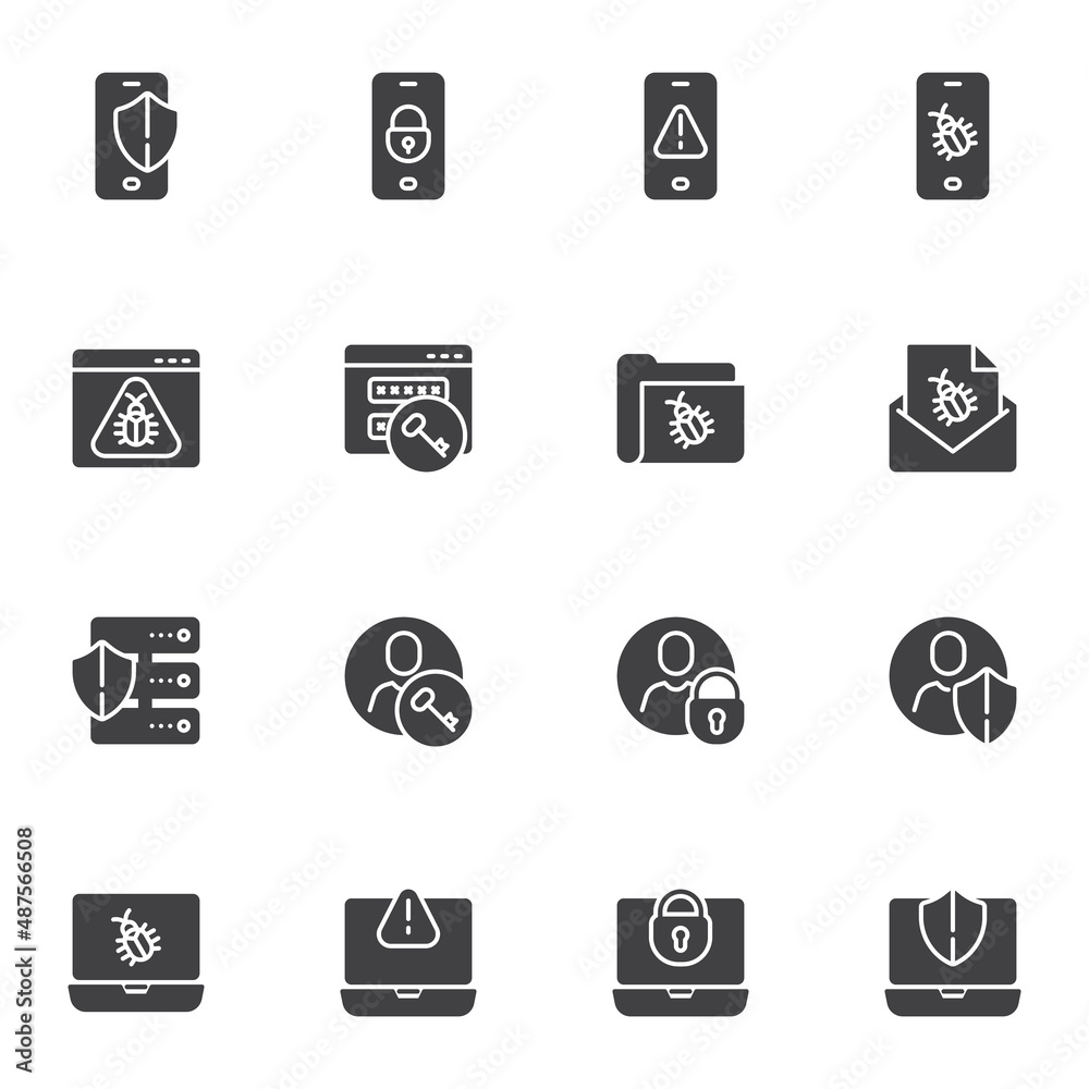 Data and cyber security vector icons set