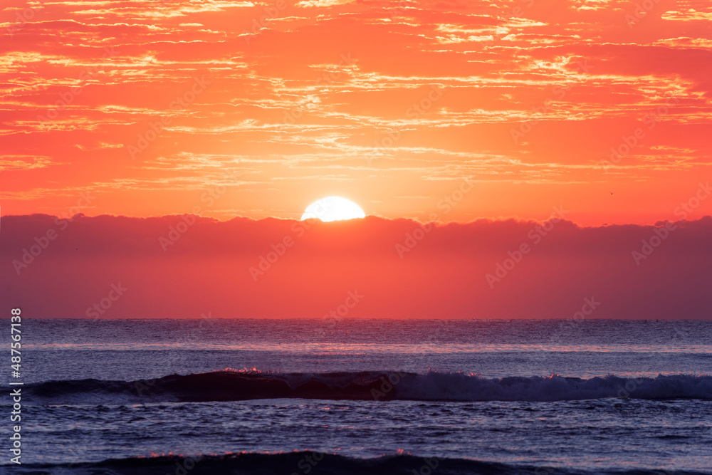 Golden sunrise view over ocean. Gold Coast, Australia	
