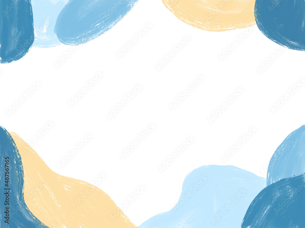 Abstract shapes frame, border, template. Blue, beige, white cartoon copy space, design, decoration. Color paint brush strokes illustration. Abstract shapes frame, border, template. Blue, beige, white cartoon copy space, design, decoration. Color paint brush strokes illustration.