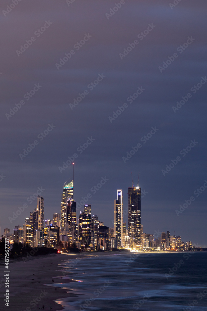 Surfers Paradise at dusk, view from Miami hill Gold Coast.