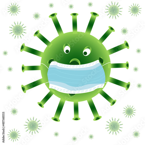 The bacterium is green in a mask. Vector image in a flat style.