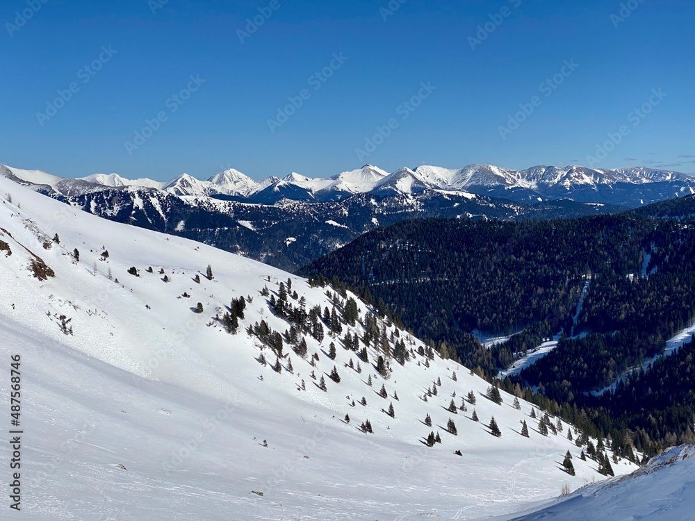 snow covered mountain landscape in the austrian alps