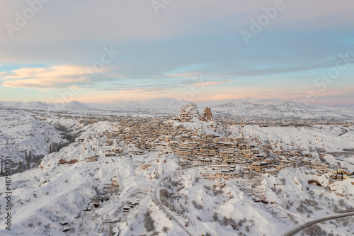 Uchisar Castle and town  Cappadocia  Central Anatolia  Turkey