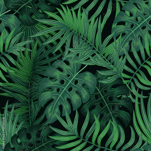 Tropical dark green seamless pattern