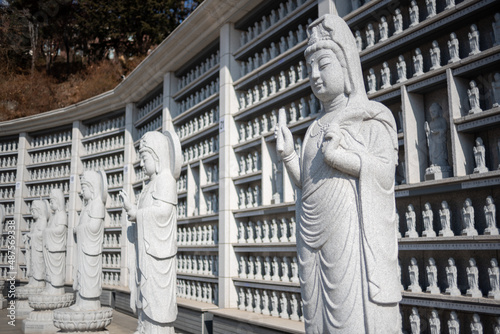 Buddhist sculptures at Bongeunsa Buddhist Temple in Gangnam in Seoul South Korea photo