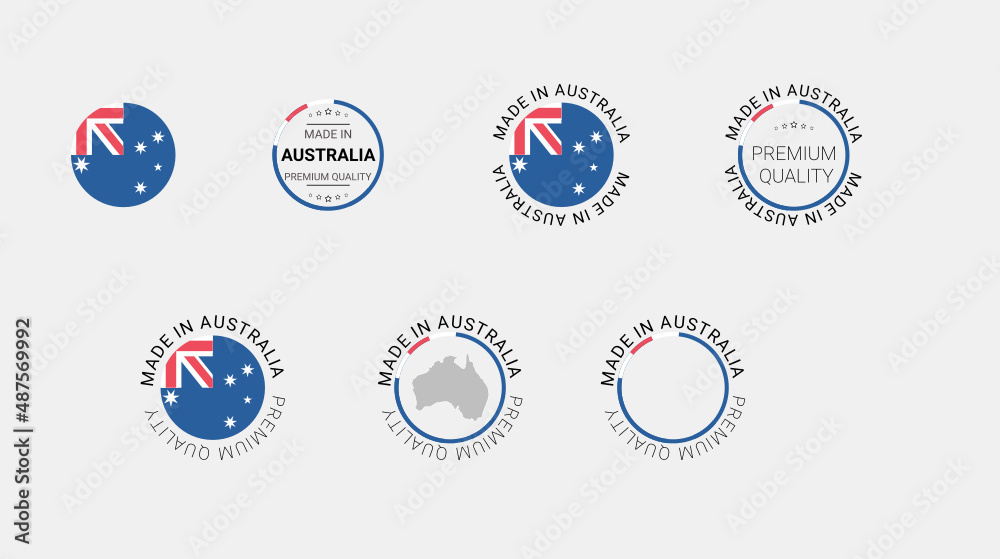 Vector set of made in Australia labels, made in the Australia logo