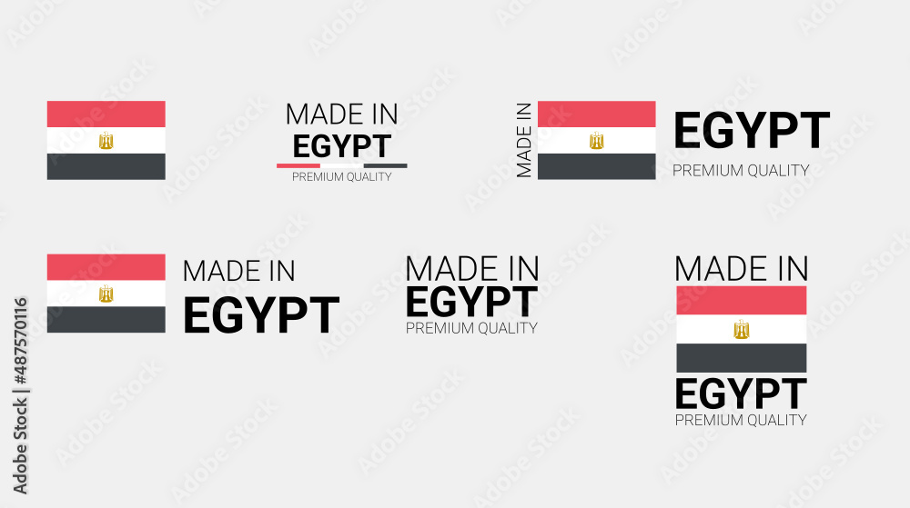 Vector set of made in Egypt labels, made in the Egypt logo, Egypt flag, product emblem, made in Egypt badges, premium quality, patriot proud label stamp, vector illustration, Rectangle