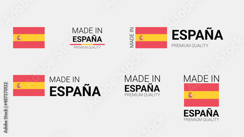 Vector set of made in Espana labels, made in the Espana logo, Espana flag, product emblem, made in Espana badges, premium quality, patriot proud label stamp, vector illustration, Rectangle