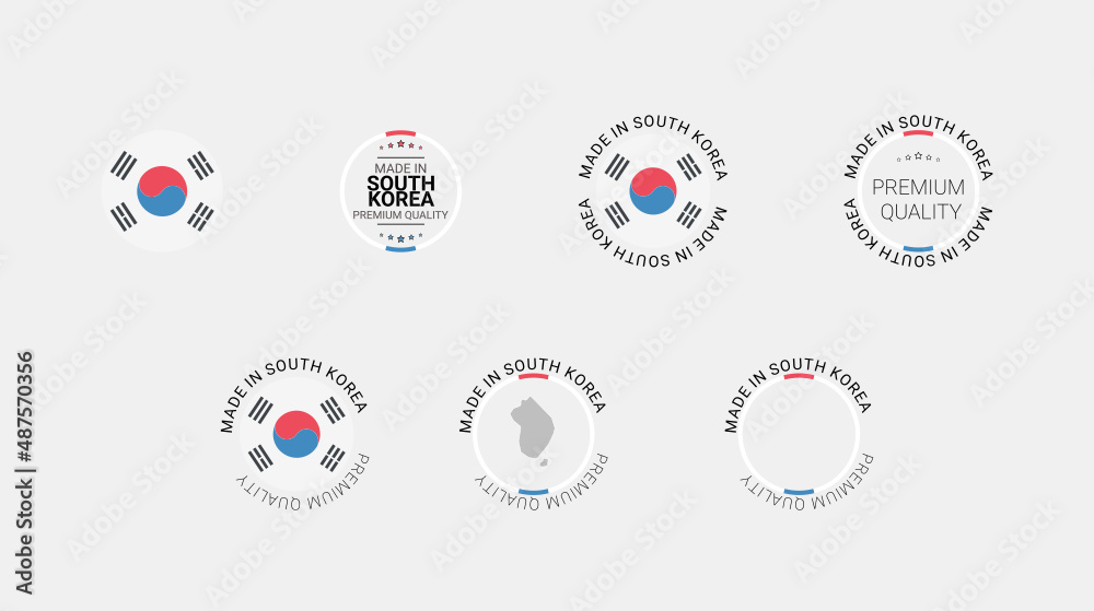 Vector set of made in Korea labels, made in the Korea logo, Korea flag ...