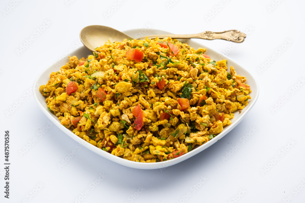 Egg bhurji, also known as Masala Anda Bhurji, is a scrambled eggs dish from India Egg bhurji, also known as Masala Anda Bhurji, is a scrambled eggs dish from India