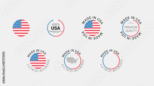 Vector set of made in USA labels, made in the USA logo, USA flag, product emblem, made in USA badges, premium quality, patriot proud label stamp, vector illustration, Сircle