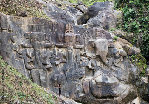 Unakoti, India - January 23 2022: Famous Rock sculpture of Unakoti. photo