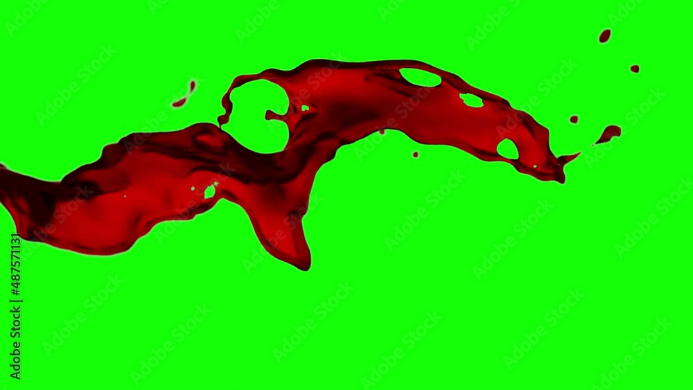 Blood splash on green screen and transparent background. 3D animation