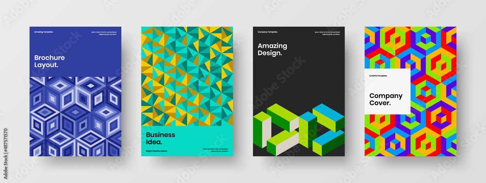 Fototapeta premium Trendy geometric shapes leaflet layout collection. Abstract book cover vector design concept bundle.