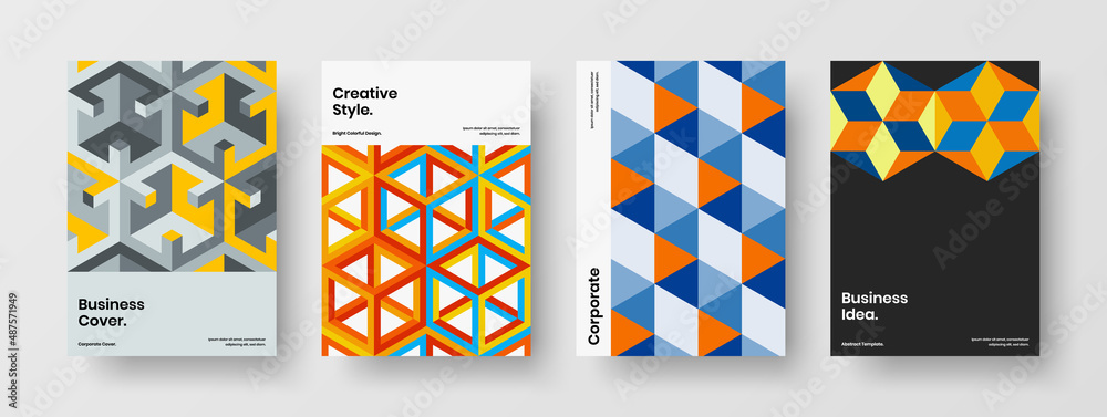 Creative flyer vector design illustration bundle. Multicolored geometric pattern banner layout composition.