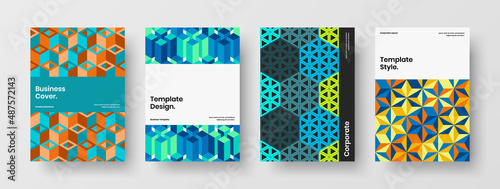Amazing brochure A4 design vector illustration collection. Isolated mosaic tiles company identity concept bundle.
