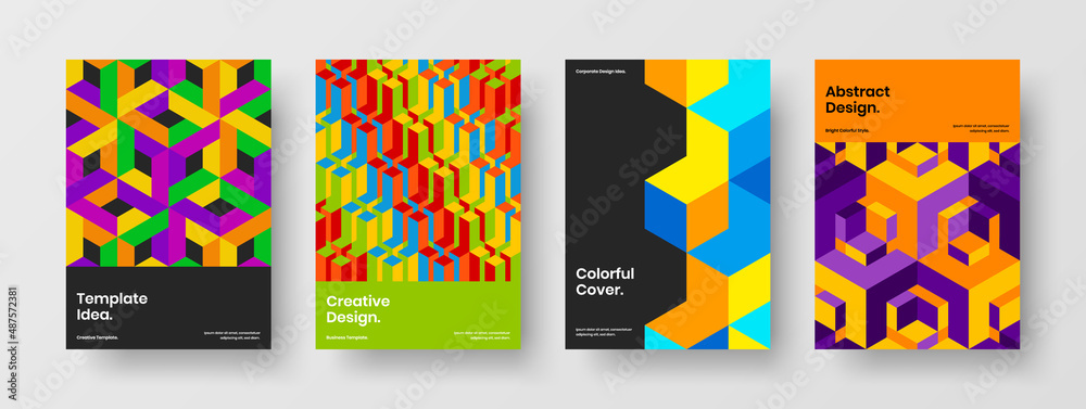 Fresh geometric pattern leaflet template collection. Original cover vector design layout set.