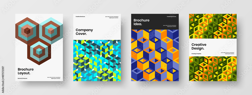 Original pamphlet A4 vector design concept bundle. Creative geometric tiles cover template composition.