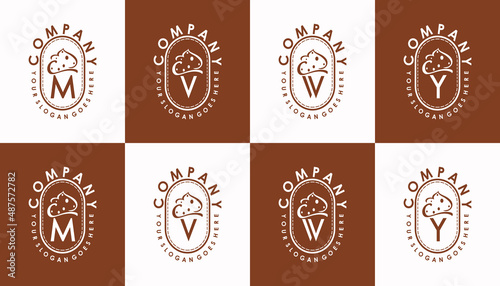 set of initial logo random with ice cream logo, reference logo for your business