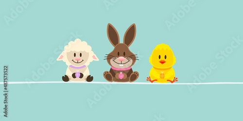 Schaf, Osterhase & Küken Banner Türkis