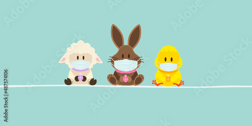 Schaf, Osterhase & Küken Maske Banner Türkis
