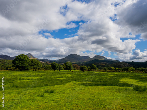 View of Snowdon from the Welsh mountain railway, Porthmadoc, Wales UK