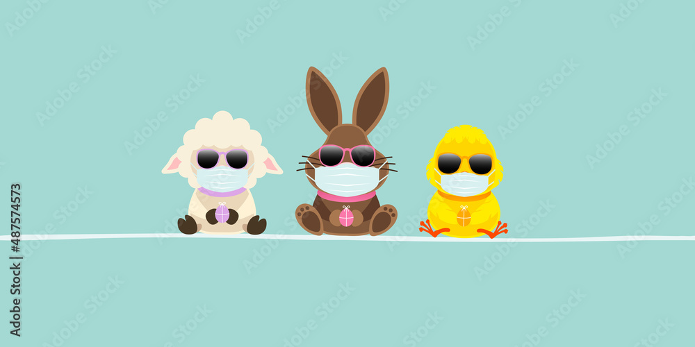 Schaf, Osterhase & Küken Maske Sonnenbrille Banner Türkis