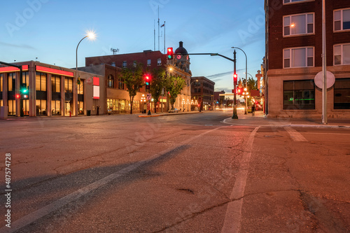 Evening view of Main Street in downtown Moose Jaw, Saskatchewan, Canada photo