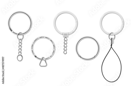 Realistic metallic keychain holders collection vector illustration silver trinket keyring, keyholder photo