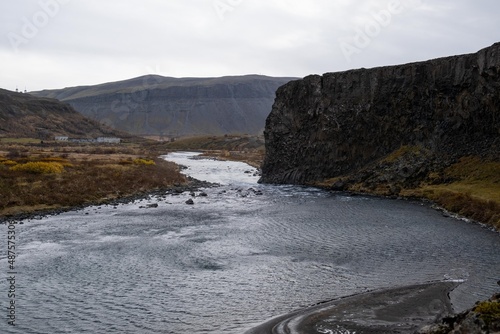 Der Fluss Fossá í Þjórsárdal, ein Nebenfluss des Þjórsá nahe Fluðir im Süden Islands. / The river Fossá í Þjórsárdal, a tributary of Þjórsá near Fluðir in southern Iceland.