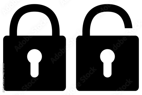 Lock icons set silhouette. Closed and open lock icon. Safe symbol. Padlock vector illustration isolated on white background.